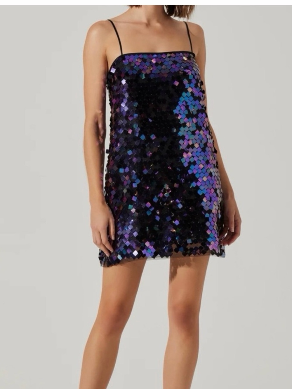Astr Iridescent Purple Sequin Mini Dress
